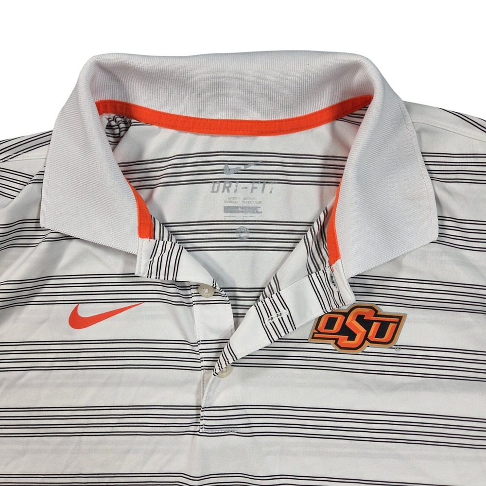 Oklahoma State University OSU Cowboys Polo Shirt Mens Large White Nike Dri-FIT